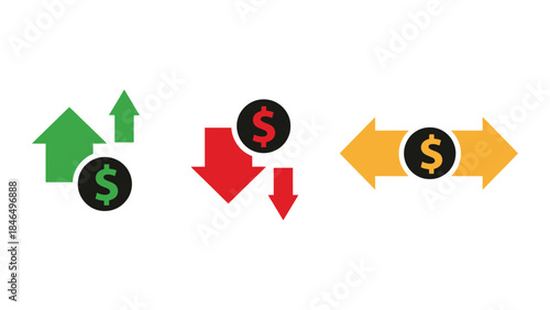 Financial growth and decline concept with arrows and dollar signs