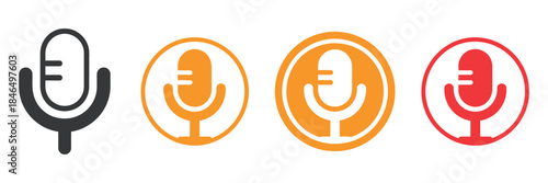 Mic on and mic off icon set, black microphone icons including on, off, and mute states, ideal for mobile apps, web interfaces, video calls, streaming software