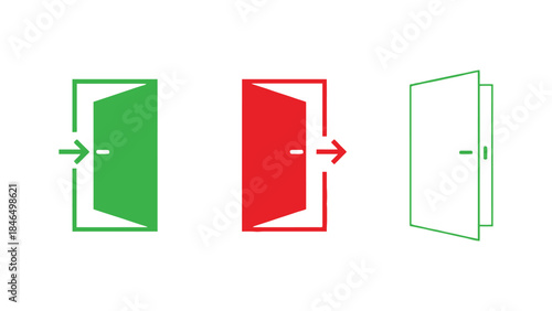 Doors opening and closing in green red and gray