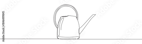 Continuous one line drawing of a watering can. Vector illustration of a garden tool for plants isolated on white background. Minimalist agriculture concept