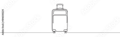 Continuous one line drawing of a suitcase. Vector illustration of travel luggage bag with wheels isolated on white background. Minimalist vacation concept