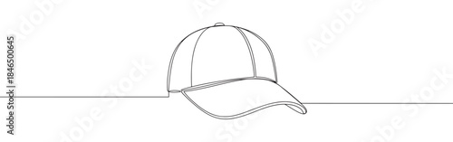 Continuous one line drawing of a baseball cap. Vector illustration of sport hat headwear isolated on white background. Minimalist fashion concept
