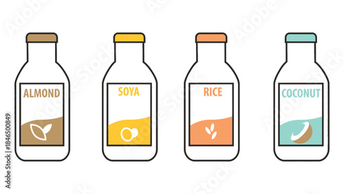 Variety of plant-based milk bottles