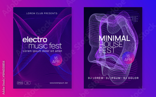 Dance Flyer. Fest Trance Element. Pink Discotheque Magazine. Night Club Poster. Blue Music Set. Electro Invite. Nightclub Disco Illustration. Violet Dance Flyer