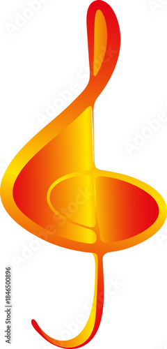 Treble clef with a bright orange-red gradient for stickers, printing on clothes.