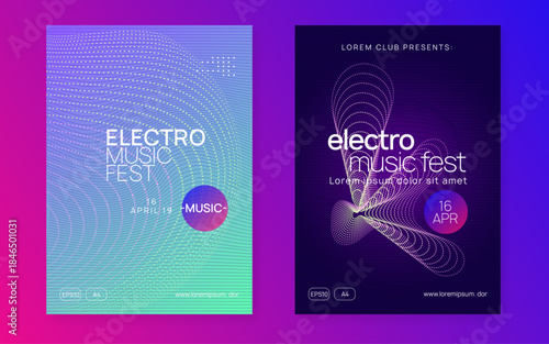 Dance Poster. Night Club Concert Element. Soundwave Disco Illustration. Dj Event. Pink Music Banner. Trance Cover. Blue Fest Flyer. Green Dance Poster