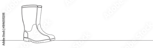 Continuous one line drawing of rubber boots. Vector illustration of rain wellies or gardening footwear isolated on white background. Minimalist autumn concept