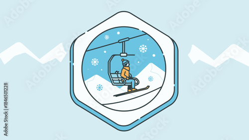 Ski lift icon with person skiing in snow winter sport vector illustration for travel and leisure web