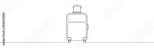 Continuous one line drawing of a suitcase. Vector illustration of travel luggage bag with wheels isolated on white background. Minimalist vacation concept