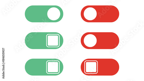 Toggle switch buttons for on and off positions in green and red colors