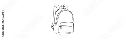 Continuous one line drawing of a backpack. Vector illustration of a school bag or travel rucksack isolated on white background. Minimalist education concept