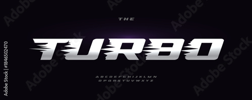 Turbo Speed Font Logo Alphabet Vector Dynamic Sharp Letters Set Typography, Sport Typographic Design for Bold Italic Title Text, Race Headline, Type Symbol Logotype, Sans Serif Fonts. Vector Typeface