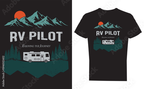Black tshirt with rv pilot design on front and back