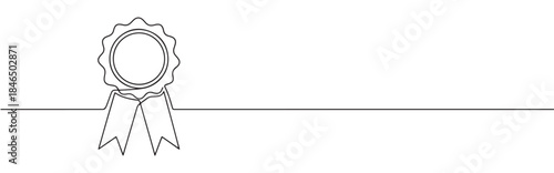 Continuous one line drawing of an award ribbon. Vector illustration of a winner badge rosette isolated on white background. Minimalist achievement concept