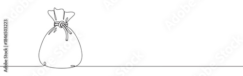 Continuous one line drawing of a money bag. Vector illustration of a sack tied with a rope isolated on white background. Minimalist finance concept