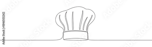 Continuous one line drawing of a chef hat. Vector illustration of a cook's uniform toque isolated on white background. Minimalist kitchen concept