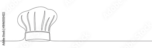 Continuous one line drawing of a chef hat. Vector illustration of a cook's uniform toque isolated on white background. Minimalist kitchen concept