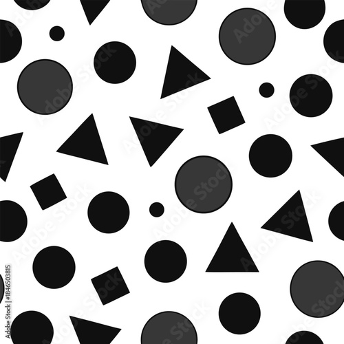 repeating patterns using basic shapes (triangles, circles, squares) that can be used as backgrounds or textures. silhouette vector black , white background
