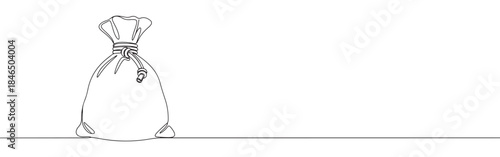 Continuous one line drawing of a money bag. Vector illustration of a sack tied with a rope isolated on white background. Minimalist finance concept