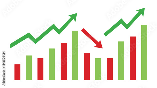 Business growth chart with green and red bars showing trends