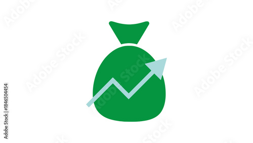 Green money bag with growing chart arrow