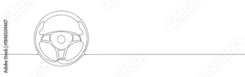 Continuous one line drawing of a steering wheel. Vector illustration of a car driving control part isolated on white background. Minimalist automotive concept