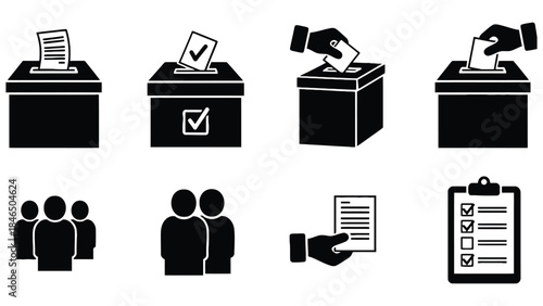 Voting and democracy icons in black and white