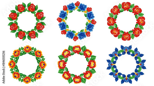 Kurbits Rose Wreath Vector Set Scandinavian Folk Wedding Frames
