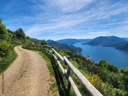 Trail path on mountain by Lake Como, Italy. High quality photo