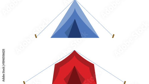 Vibrant camping tents in red and blue for outdoor adventures