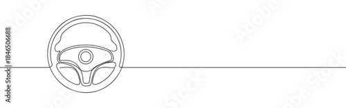 Continuous one line drawing of a steering wheel. Vector illustration of a car driving control part isolated on white background. Minimalist automotive concept