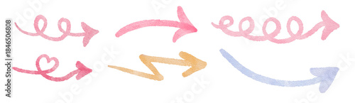 Hand-painted watercolor arrows  in pastel pink, gold and blue - playful elements for cards, social media, planners and romantic designs.