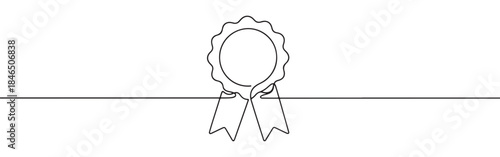 Continuous one line drawing of an award ribbon. Vector illustration of a winner badge rosette isolated on white background. Minimalist achievement concept