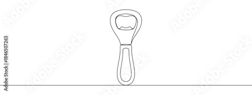 Continuous one line drawing of a bottle opener. Vector illustration of a kitchen bar tool isolated on white background. Minimalist equipment concept