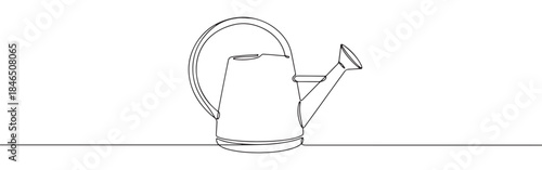 Continuous one line drawing of a watering can. Vector illustration of a garden tool for plants isolated on white background. Minimalist agriculture concept
