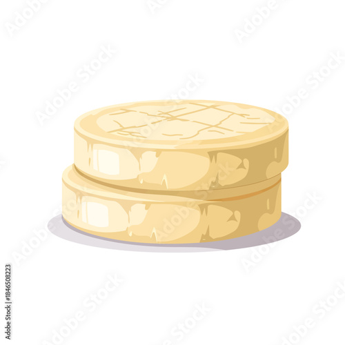 Two thick, pale yellow banana slices rest in a slightly offset stack, showcasing their crinkled inner texture and smooth, glossy sides in a clean, stylized vector design