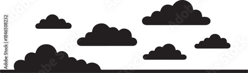 black silhouette of horizon line with clouds on white background, vector