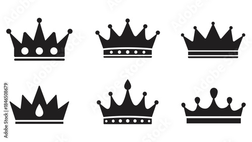 Collection of six different crown icons in black