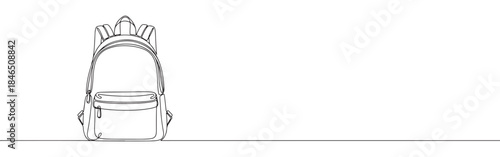 Continuous one line drawing of a backpack. Vector illustration of a school bag or travel rucksack isolated on white background. Minimalist education concept