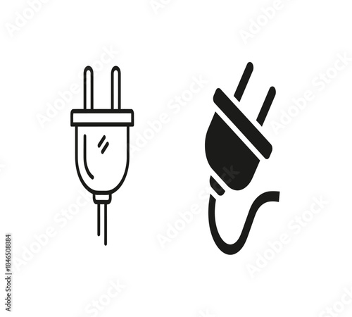 A simple black and white illustration depicts a power outlet and a detached electrical plug showing connectivity