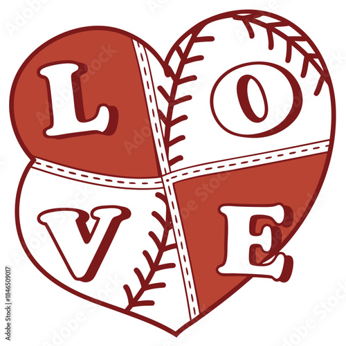 Heart shaped baseball with the word Love Keywords: heart, love, baseball, sport, valentine, romance, game, ball, stitches, stitching, laces, red