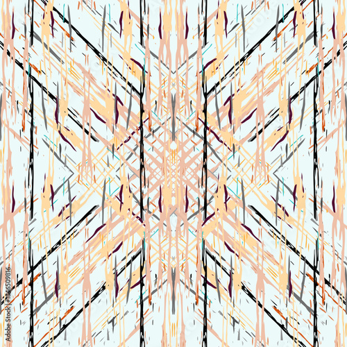 Spots, Ikat. Tie Dye, Batik. Seamless Pattern. Geometric Surface. Hand Drawn Painted. Gray Yellow Folk Old Folklore Textile. Geometry Woven Tie dye Pattern