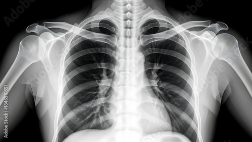 Medical Xray Image of Human Chest with Ribs and Spine