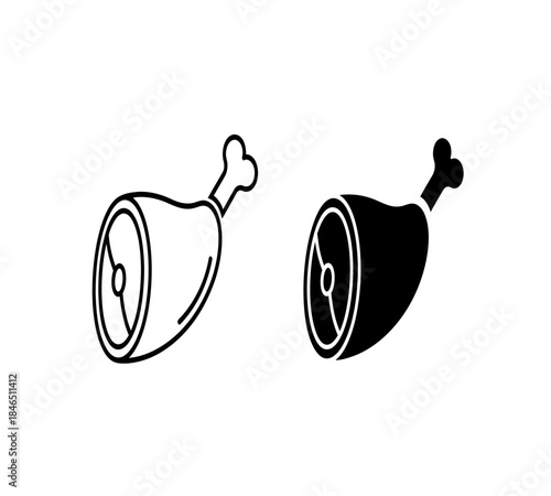 A simple illustration depicts two stylized depictions of a ham hock one outlined and one filled