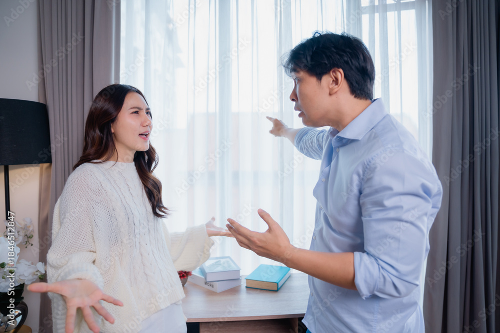 Fototapeta premium Couple arguing having conflict at home