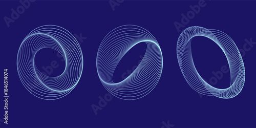 White radial spiral pattern set. Circular rotating speed line form collection. Spinning circle sound wave concept. Abstract sunburst ray or beam element pack for icon, badge, logo, tag, label. Vector