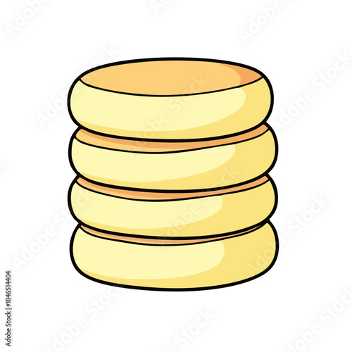 Cute illustration of Japanese fluffy souffle pancakes stacked, soft texture, pastel colors, minimal kawaii style, isolated on white background