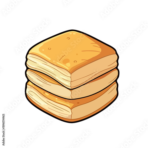 Cute detailed illustration of a cube croissant pastry, golden crispy layers, trendy viral bakery food, clean line art, soft shading, isolated on white background