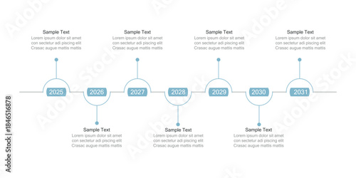 Seven-year timeline. Infographic for presentations or websites. Modern 7-step diagram.