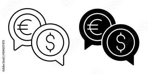 Linear icon. Speech bubbles with symbols of major currencies dollar and euro. Exchange rate agreement. Simple vector isolated on white background